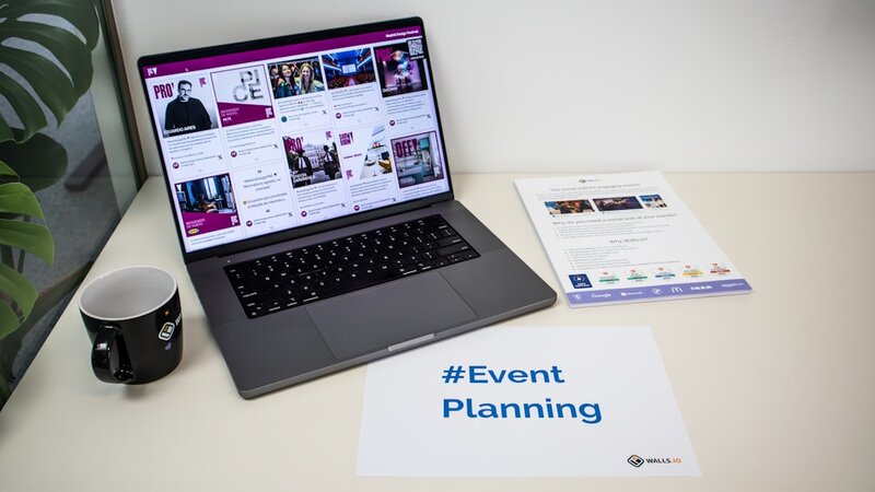 Laptop on desk with content marketing planning interface