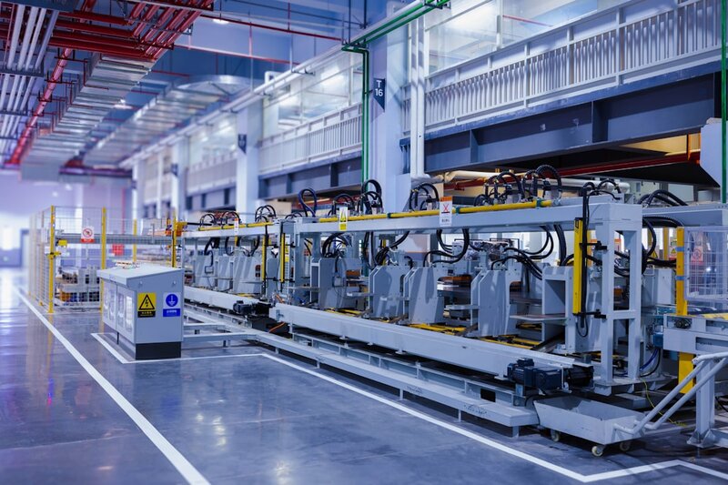Industrial production line inside a modern factory